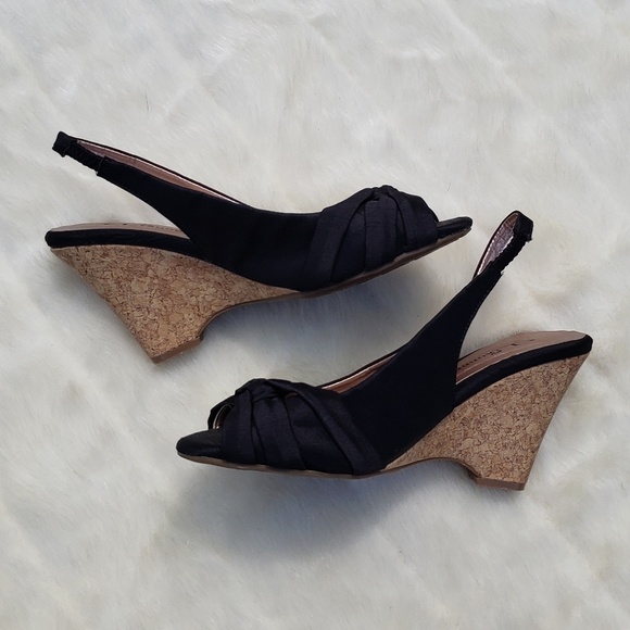 Black Twist Cork Bottom Wedge Heels - Picture 3 of 8
